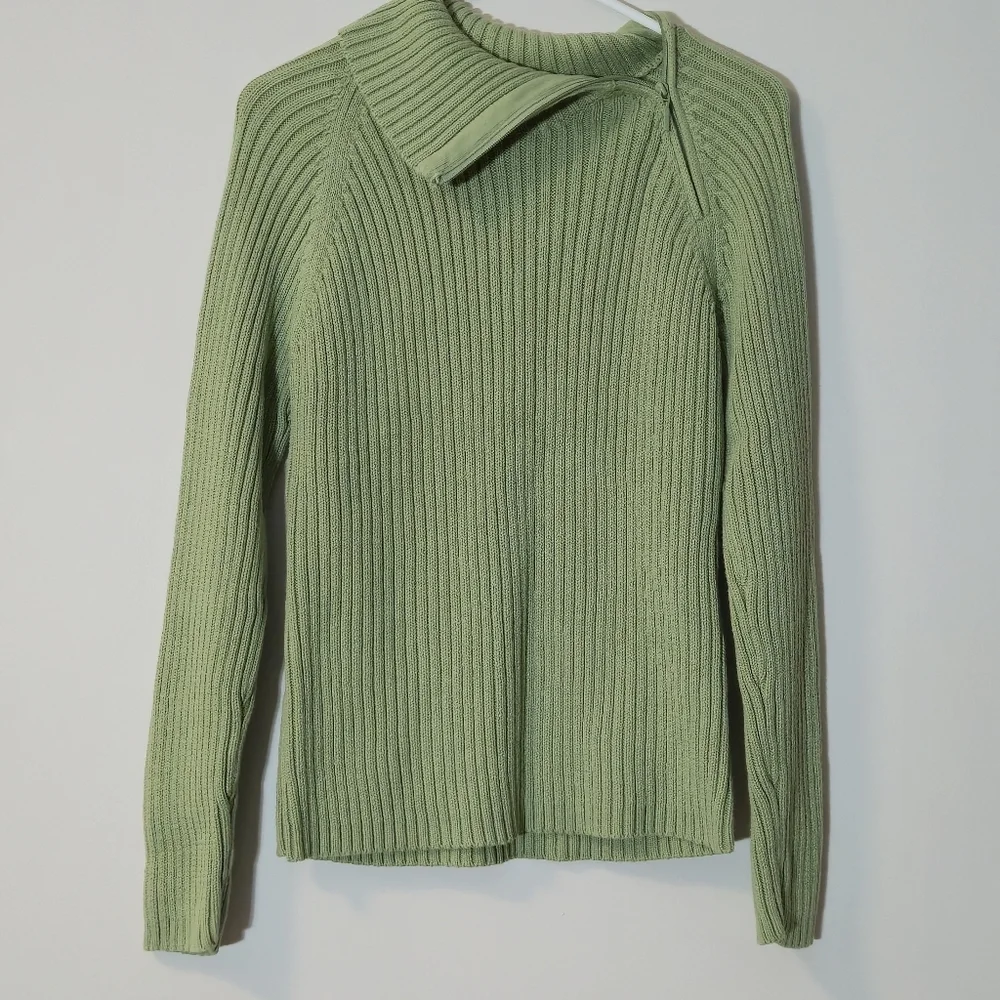 Reitmans XL Sage Green Ribbed Mock Neck Sweater Zipper Detail Soft Cotton Knit - Picture 2 of 12